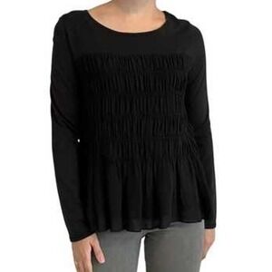 Sundance Black Smocked Blouse Cotton Blend Woven Trim Womens M‎ Boho Goth